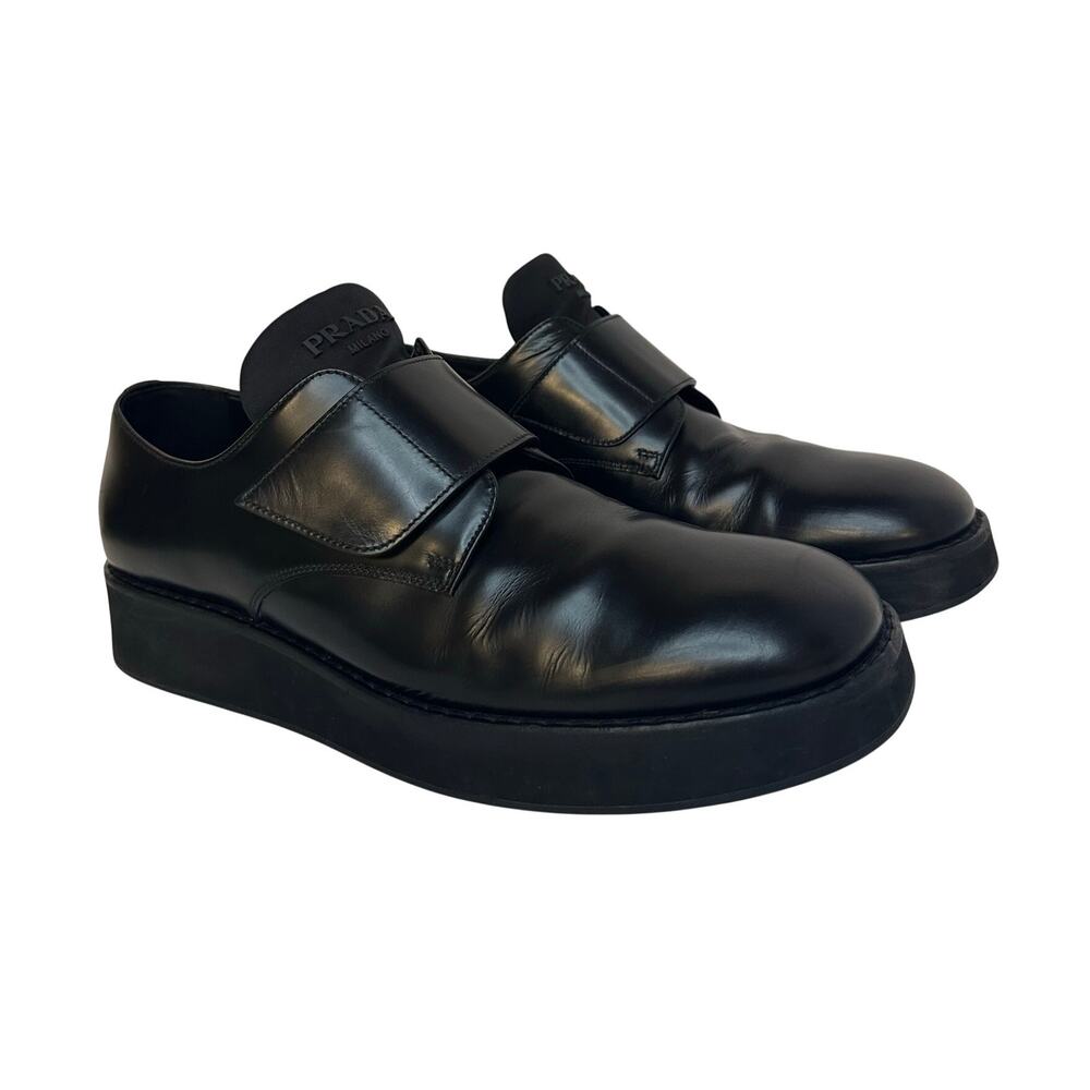 Prada Black Brushed Spazzolato Leather Derby Shoes Size 10 Chunky Platform